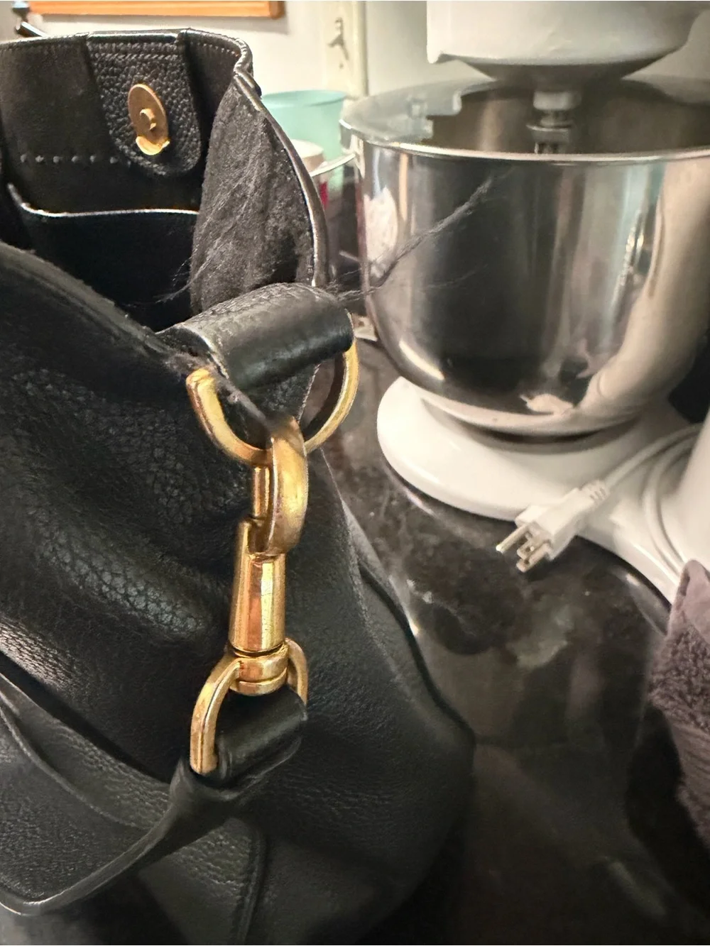 Tory Burch Black Pebbled Leather bucket bag